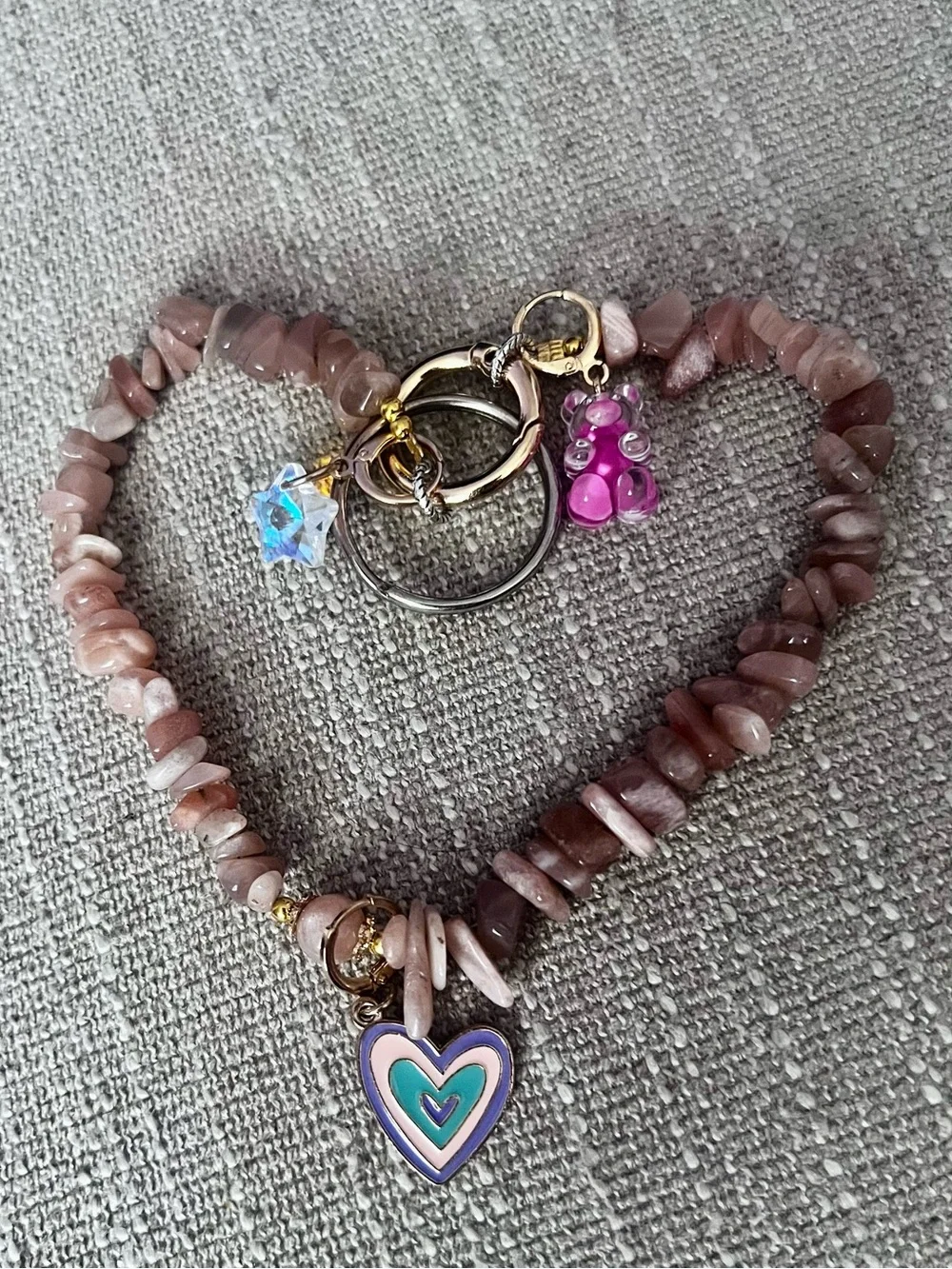 Bag Charms/Key Ring with Peach Moonstones